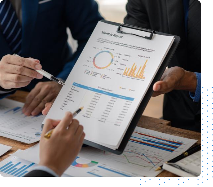 Clipboard with Monthly report graphs