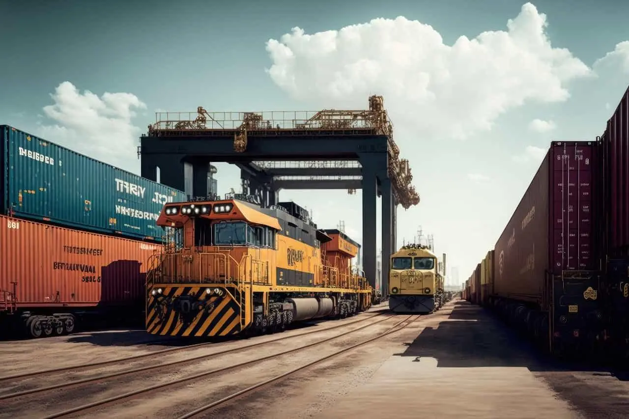 Containers at a rail yard