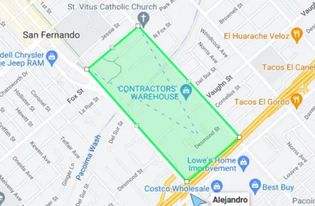 One Step GPS Map UI showing geo-fence