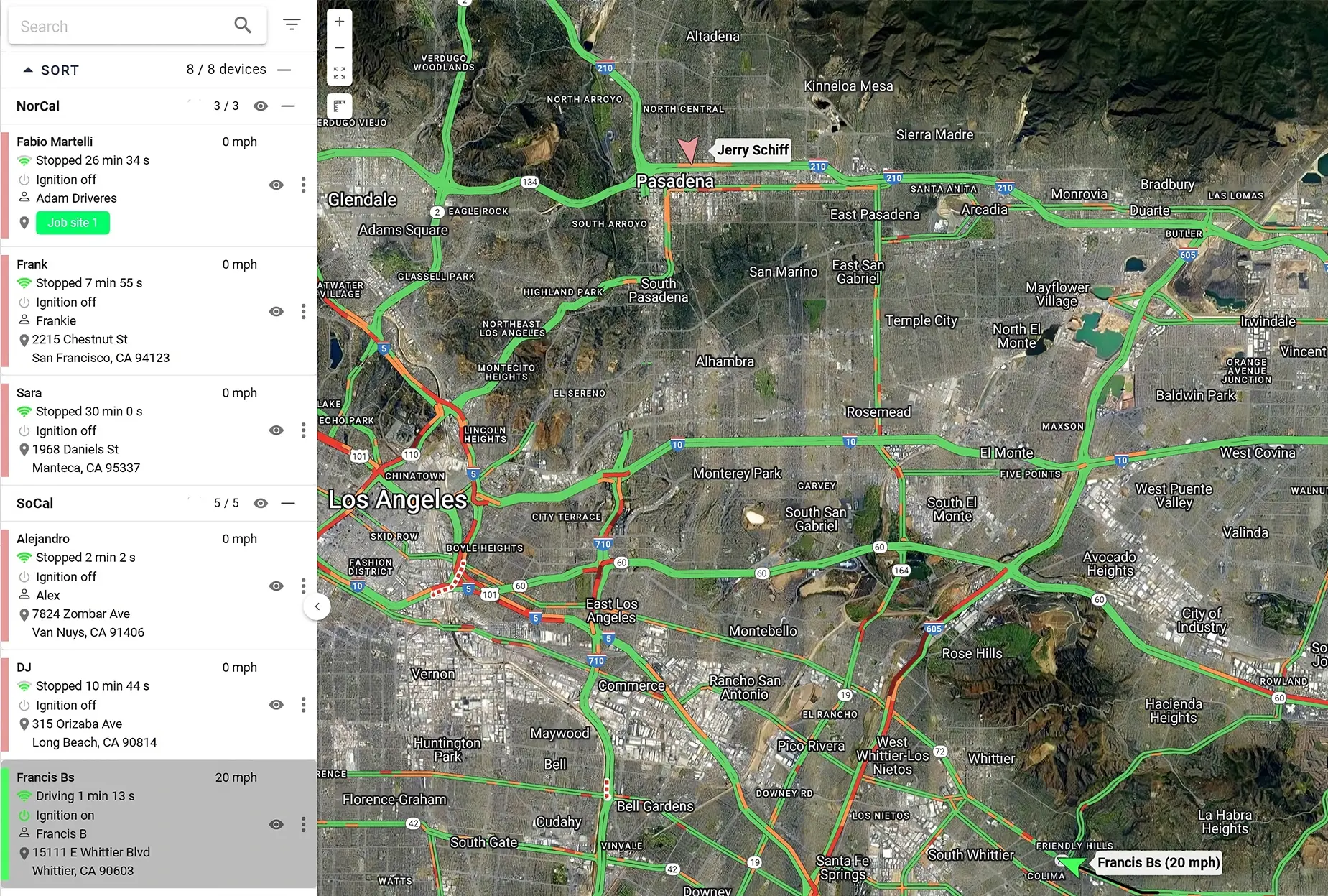 One Step GPS Map UI showing live trafic data