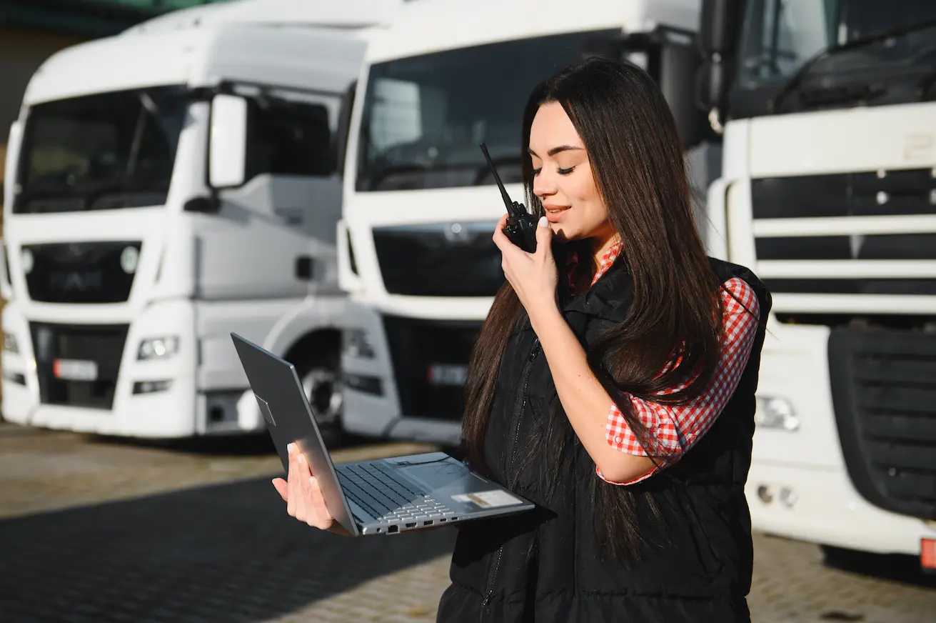 Truck driver talking by radio