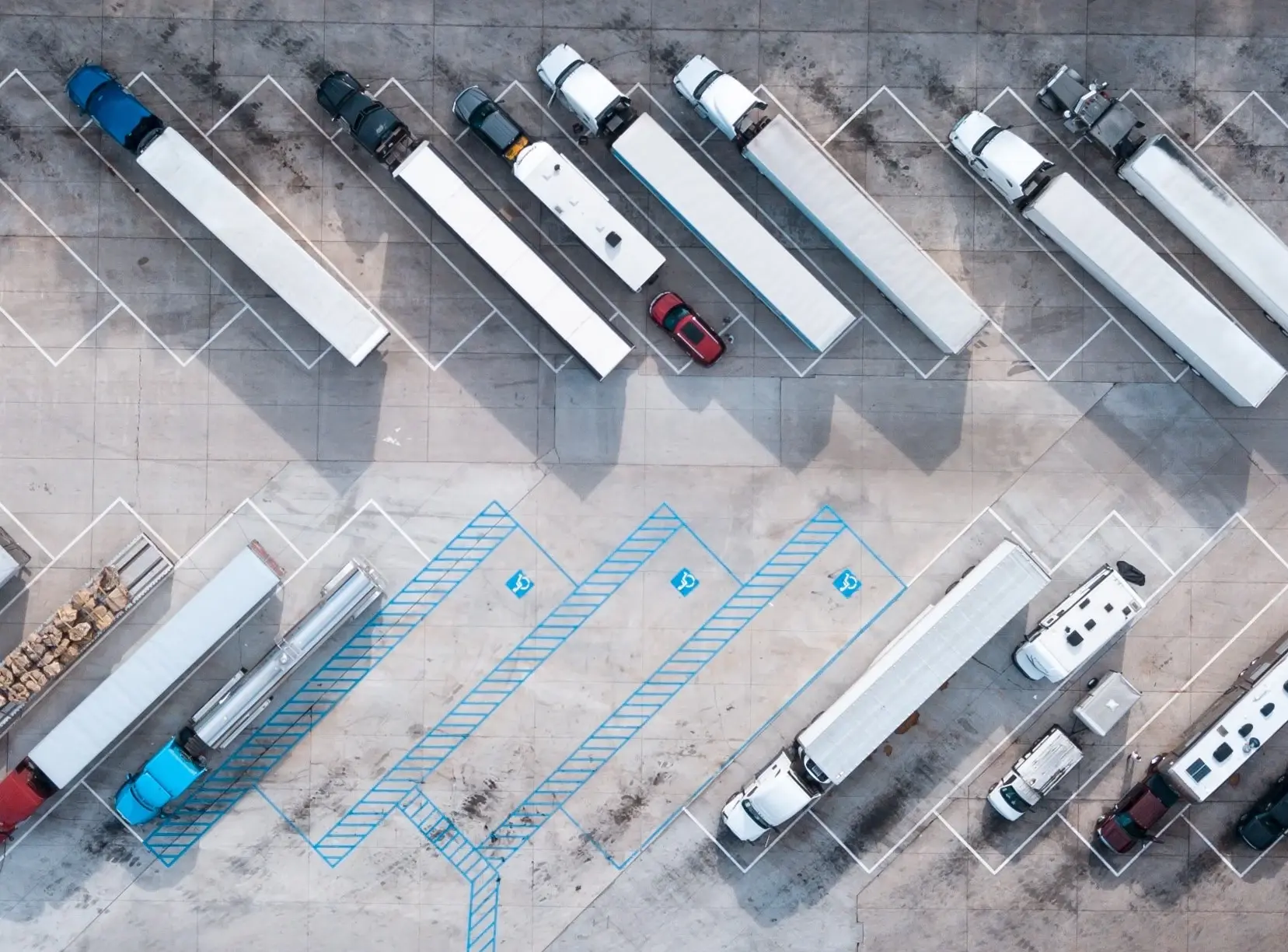 Trucks parked in a parking lot